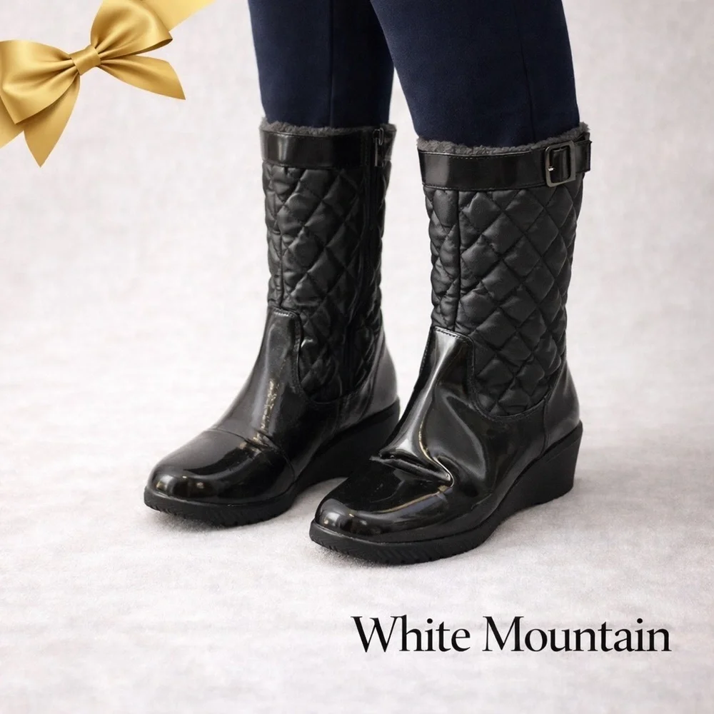 White Mountain Black Satin Water Resistant Insulated Boots Size 9M
